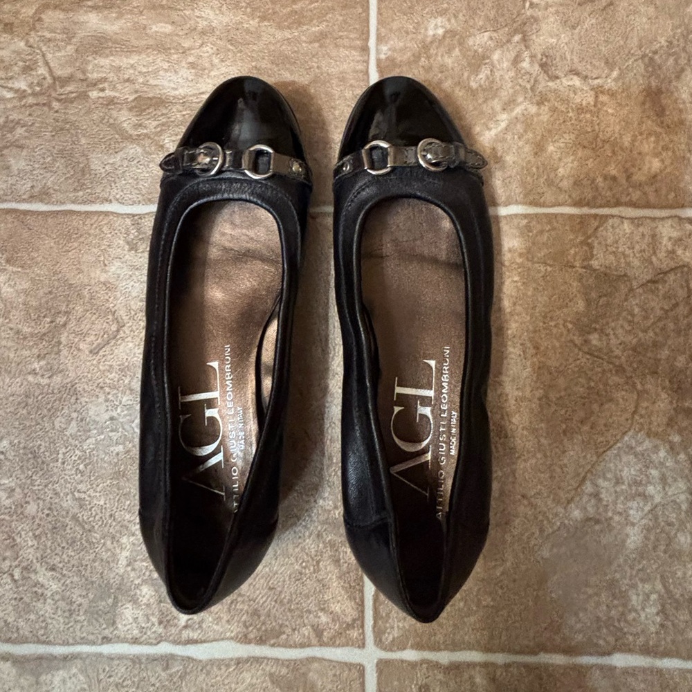 AGL Monika Cap Toe Ballet Black Flat 6.5 US Women’s Leather Made in Italy - Picture 7 of 12